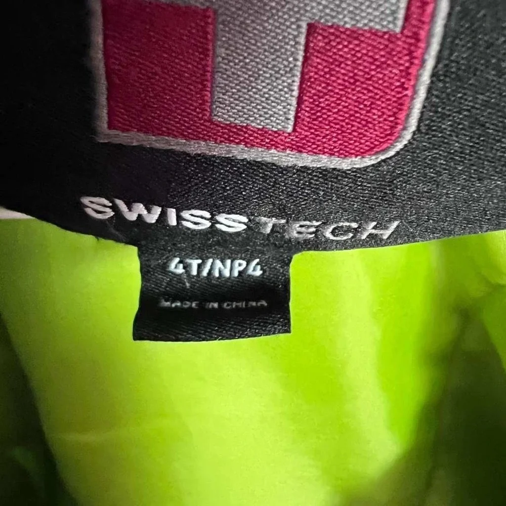 Swiss Tech Boys Blue Grey Colorblock Hooded Puffer Jacket Neon Green Lining 4T